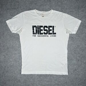 Diesel T‎ Shirt Men's Size Small White Classic Graphic Spell Out Cotton 2000s